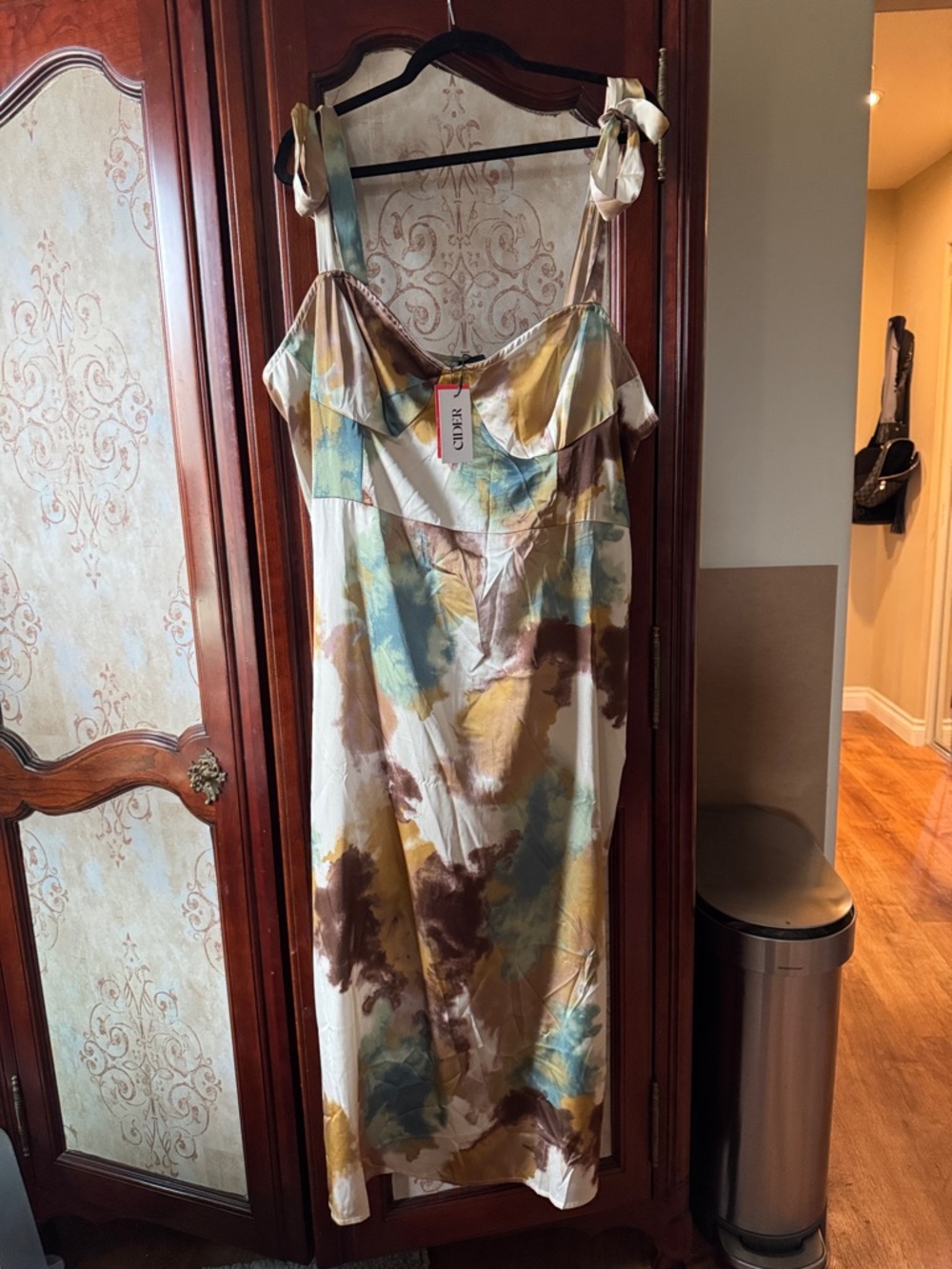 Cider Floral Tie-Shoulder Midi Dress in Cream, Blue, Mustard, Brown